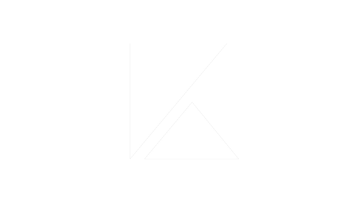 Black and white logo with a stylized, geometric letter 'K' divided diagonally, with a black background.