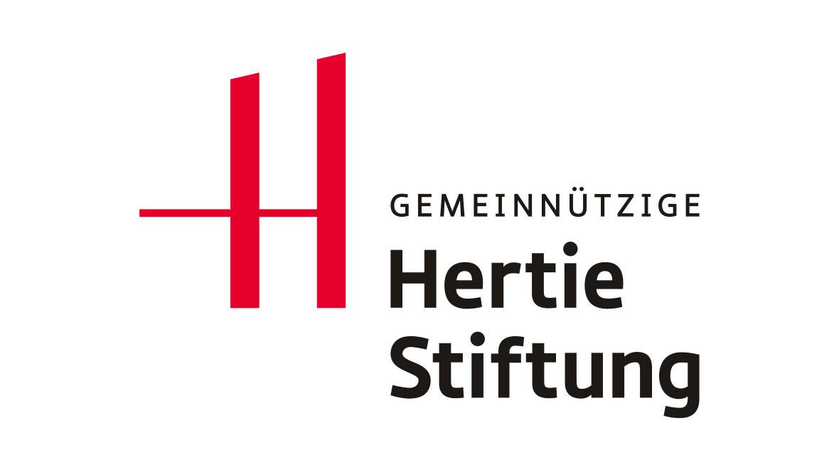 Logo of Herthie Stiftung with a stylized red 'H' and black German text 'Gemeinnützige Hertie Stiftung'.