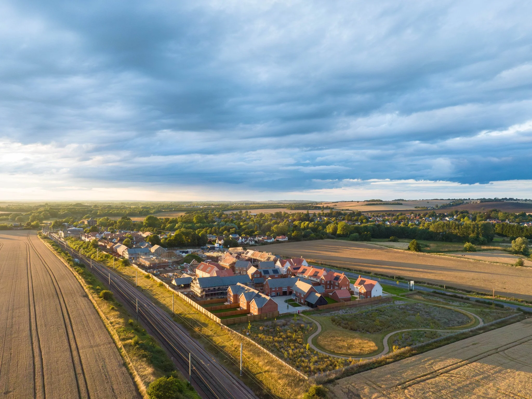 Chesterford Meadows Cambridge Aerial Photography sunset