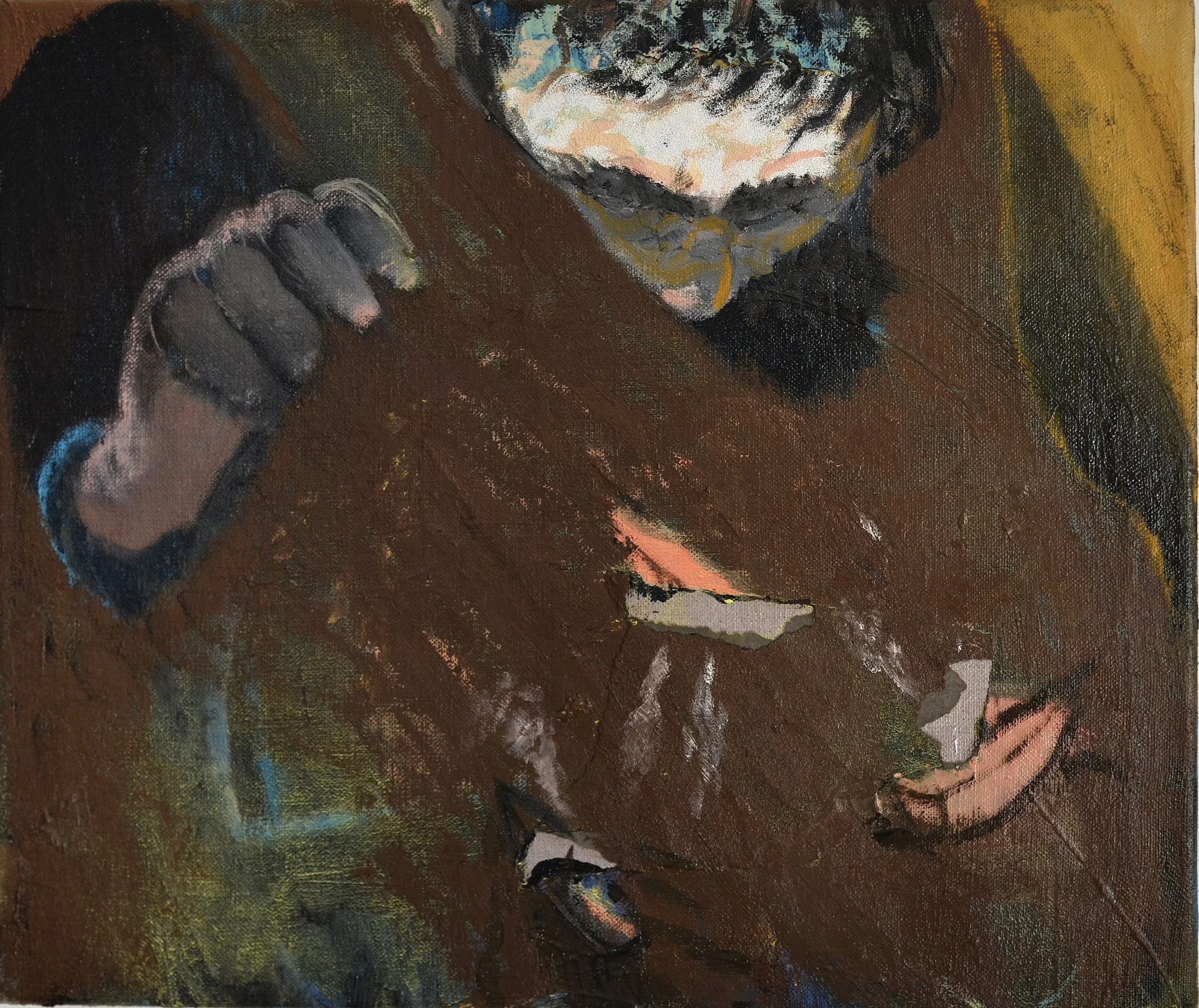 Naval Battle, oil and sandpaper on canvas, 50x60 cm (19,7x23,6 in), 2025