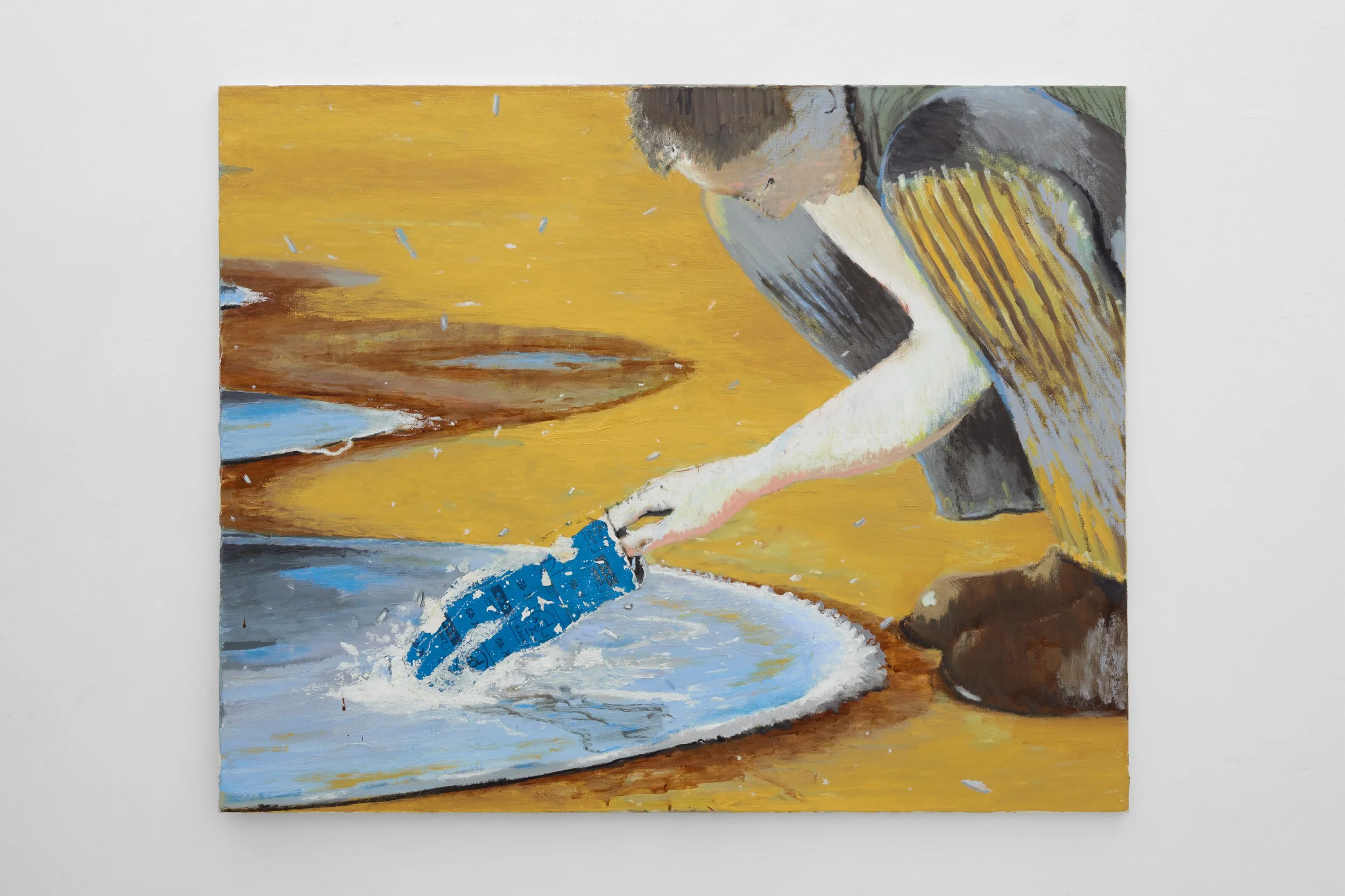 Sea and the Glove, Oil, shellac, sandpaper  on canvas, 125x150cm (49x59 in), 2025