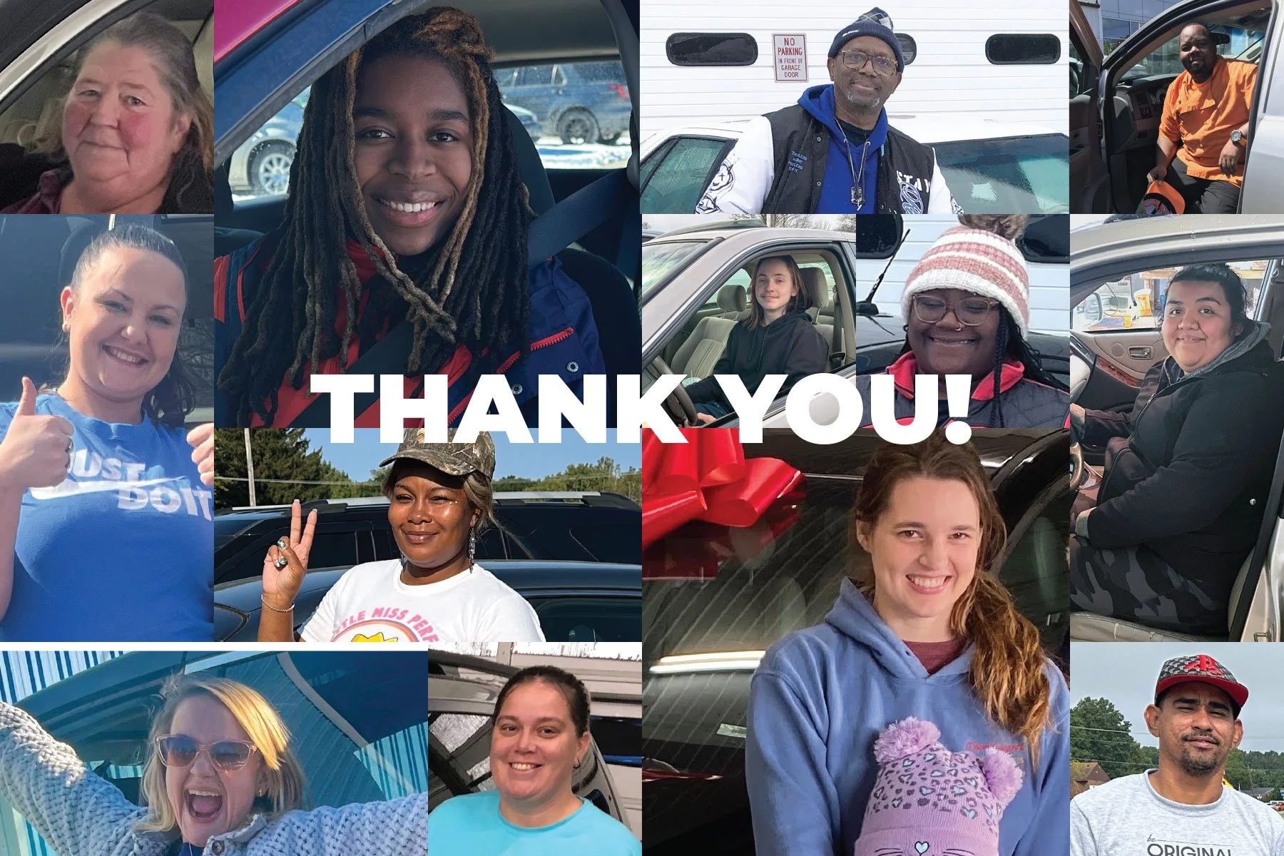 A collage of people who received an automobile from New Heights Auto Ministry