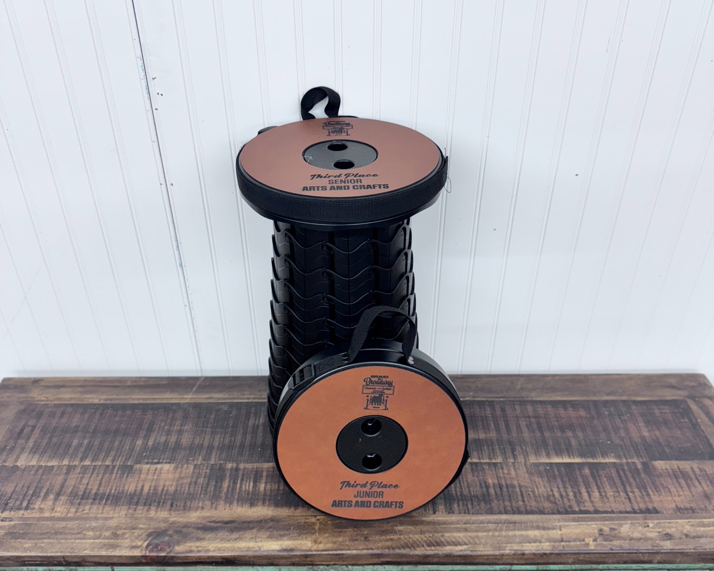 Collapsible Stool with Leather: $50