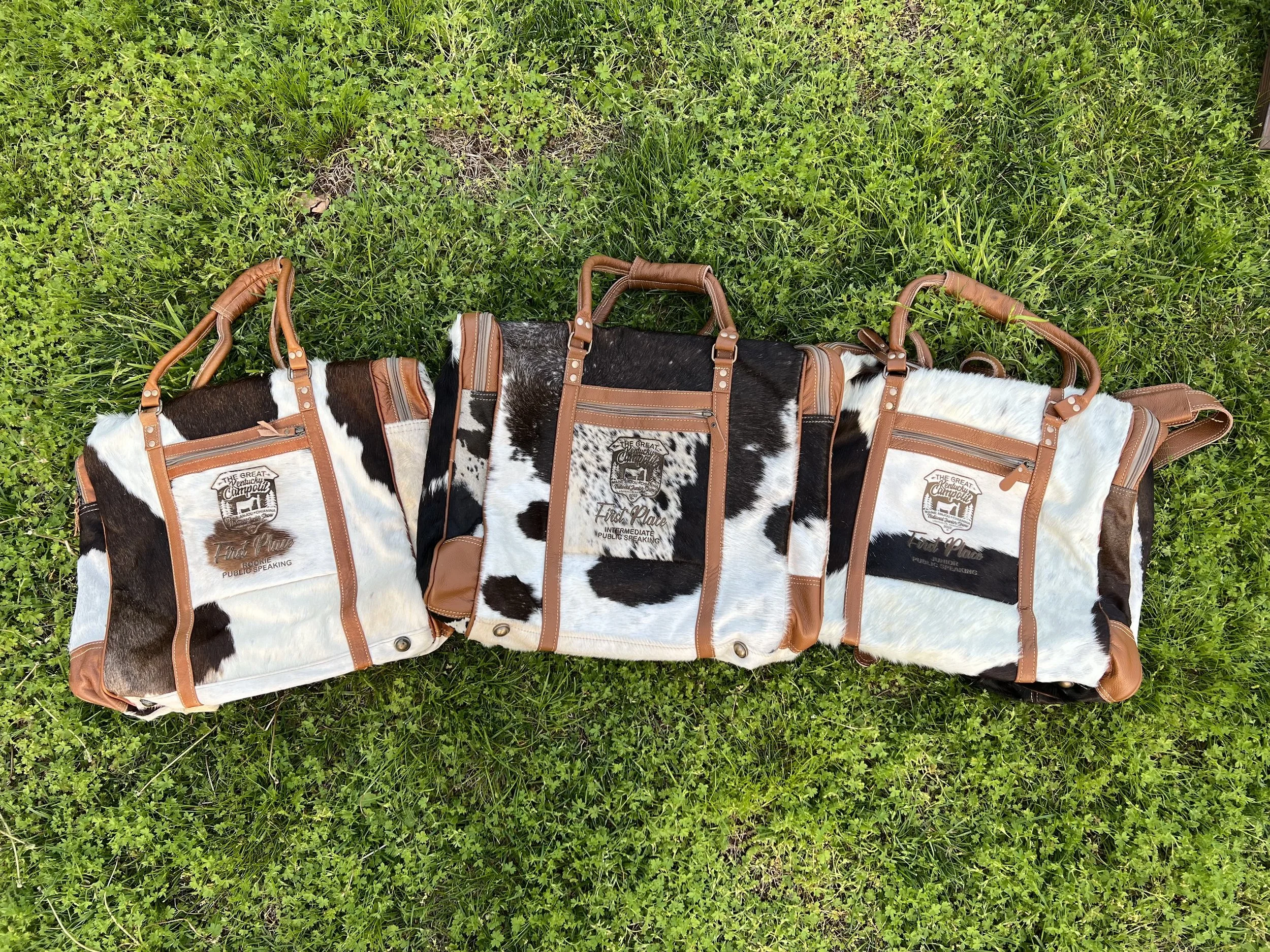 Cowhide Duffle, Medium: $130, Large $150, XL: $170