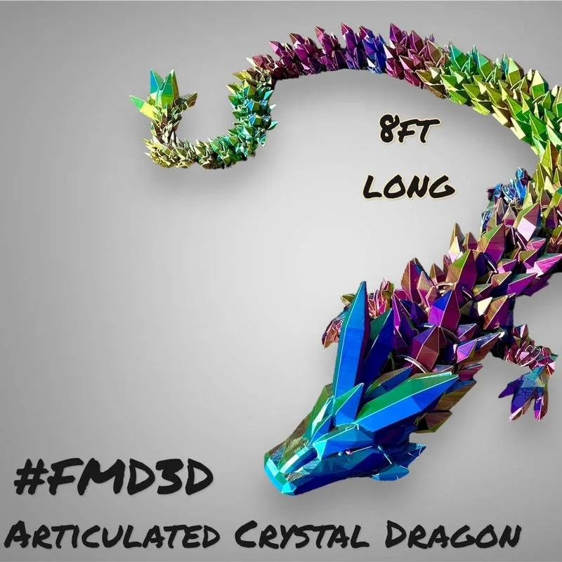 8ft Articulated Crystal Dragon 3D Printed with LED lights