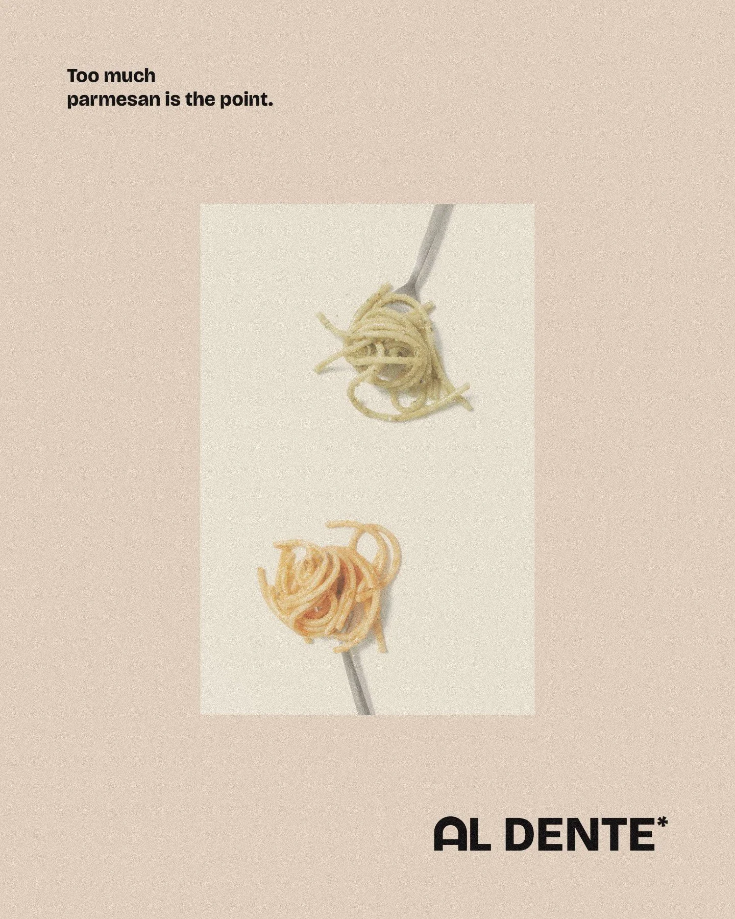 Too much parmesan is the point.
-
At Al Dente, comfort lives in the details. Handmade pasta, slow-cooked sauces, generous pours of natural wine, and evenings that linger a little longer.
*brief by @brief.mebaby #BMBAlDente 
-
#brandingdesign #packagi