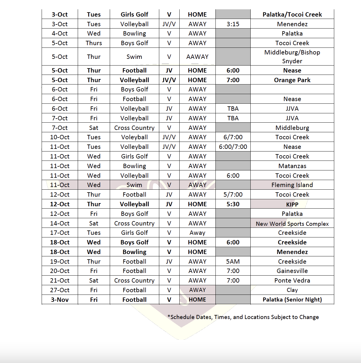 Calendar — Jacket Athletic Boosters