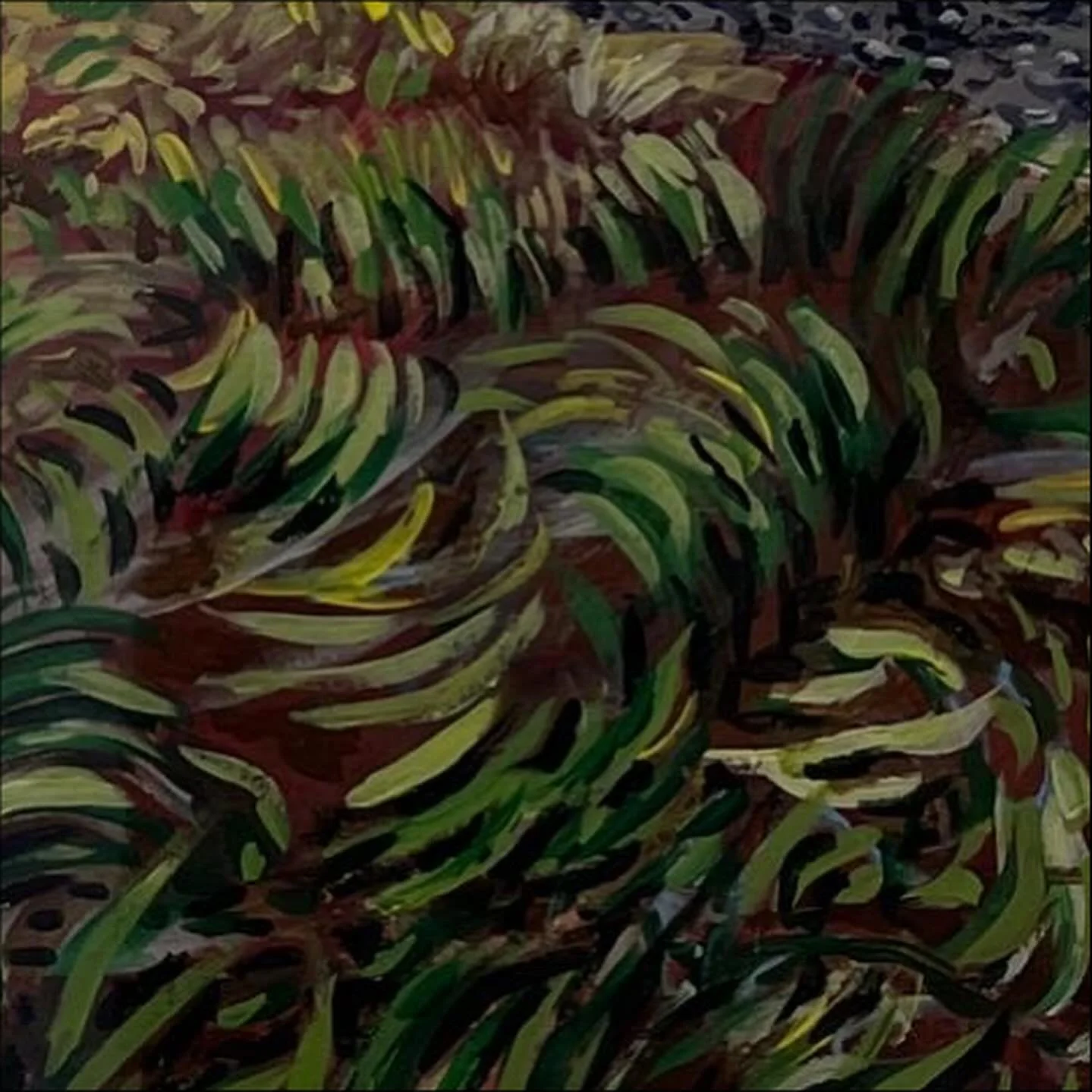 It&rsquo;s all in the brush! #🖌️ A detail from my painting at the @millbrooklibrary captures my particular glee at painting grass- it&rsquo;s not about the technical details of a Durer print or the optical blur of an early Monet. And it&rsquo;s not 