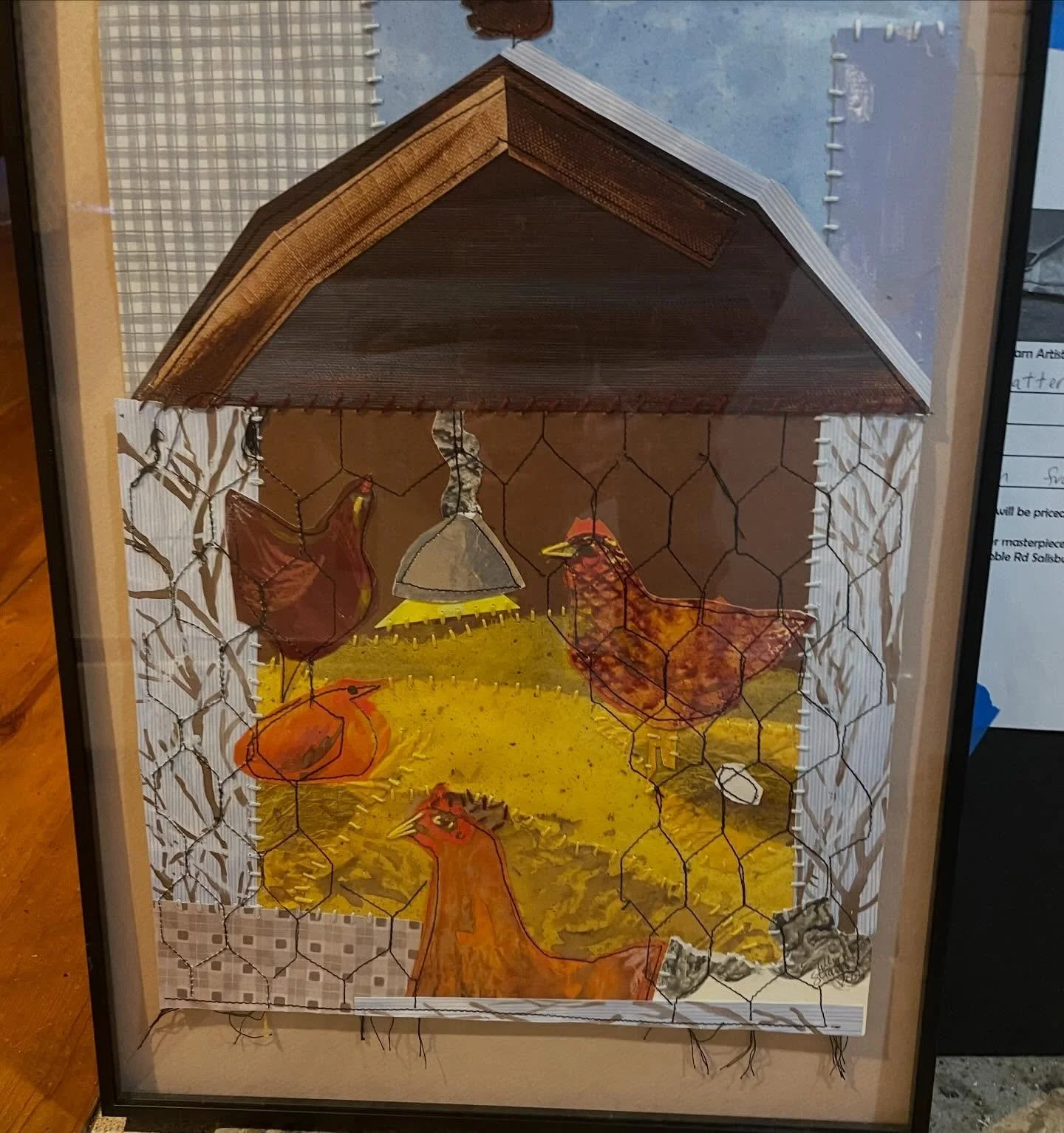 Art benefits sale at Noble Horizons tonight!!! Support the NH Auxiliary Committee and buy some art- Barns the theme and everything is under$200. My stitched painting of chickens under a heat lamp in the barn in winter is worth way more than that&hell