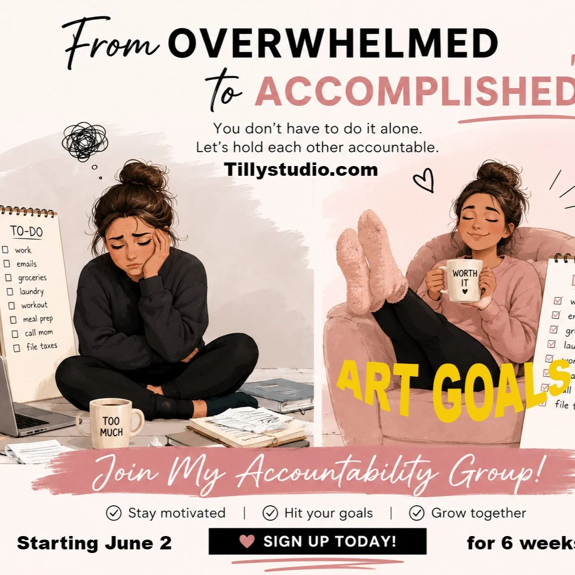 Starting June 2nd- space for 3 more- If you want to turn your to-do list into "zip-ah-dee-DO-it", join me and a small group as we make real steps towards our goals. 
Be inspired to write a book, paint a series, overcome any limitations!
Sig