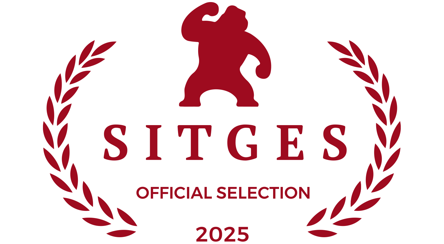 Siges 2025 official selection logo featuring a silhouette of a dog standing on two legs, with a laurel wreath around it.