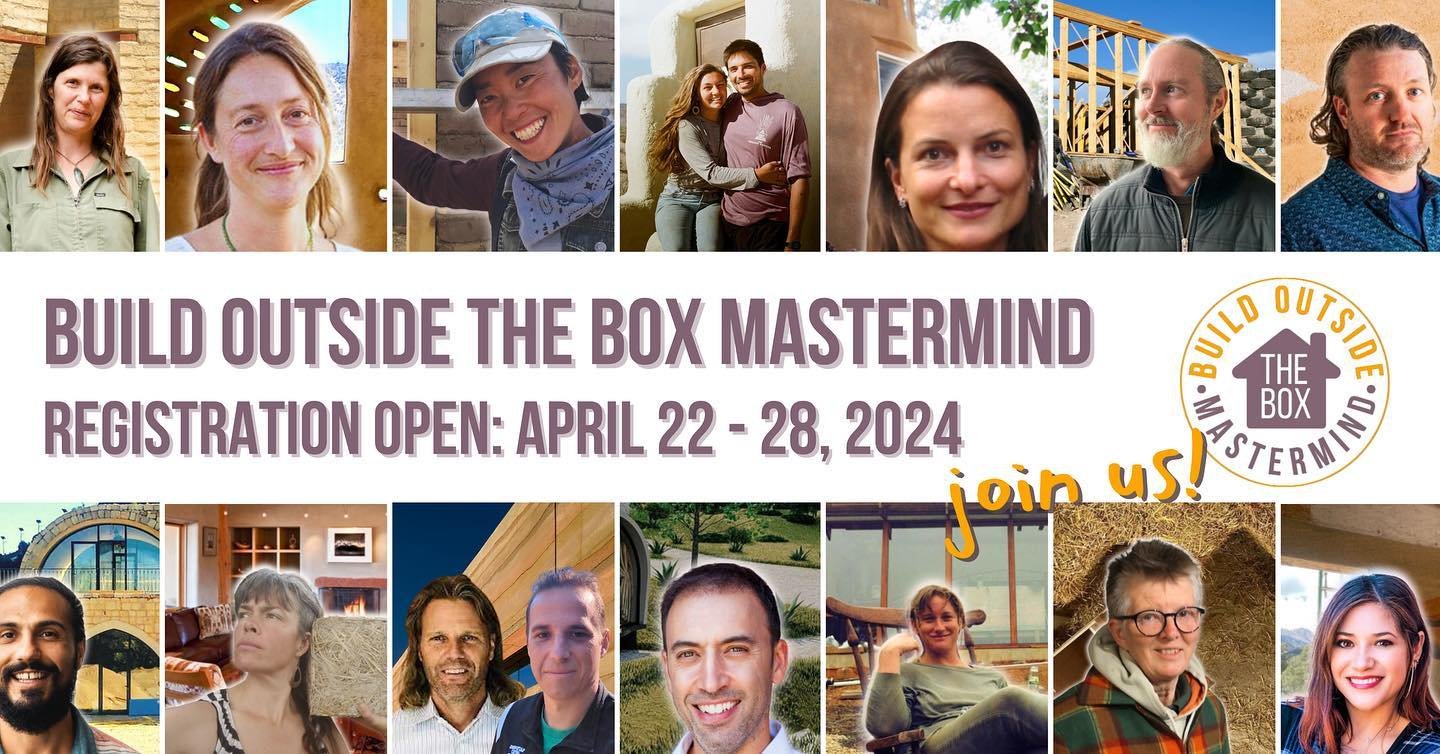 ⭐️Registration is now open for The Build Outside the Box Mastermind course! 
Use my Coupon Code COB100 you can get $100 off the course when you register! 

What you will get with this course: 
✔️ Classes on: Cob, Adobe Bricks, Earthbag, Rammed Earth,
