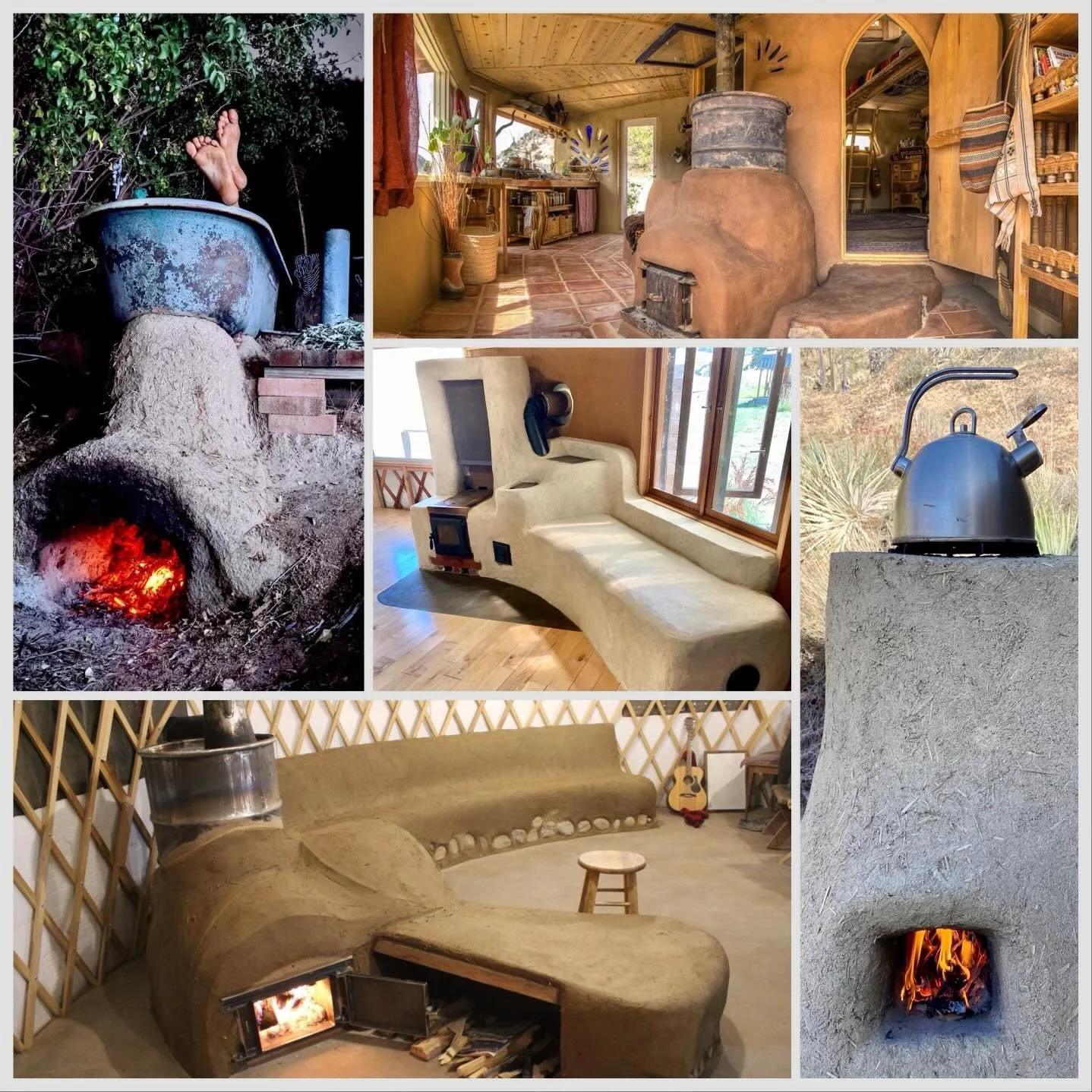 Earthen rocket stoves can be built in many different ways to serve different functions.
Once you understand the principles, you can alter designs to fit your needs. Learning the guidelines that need to be followed allow us to build the cleanest, most