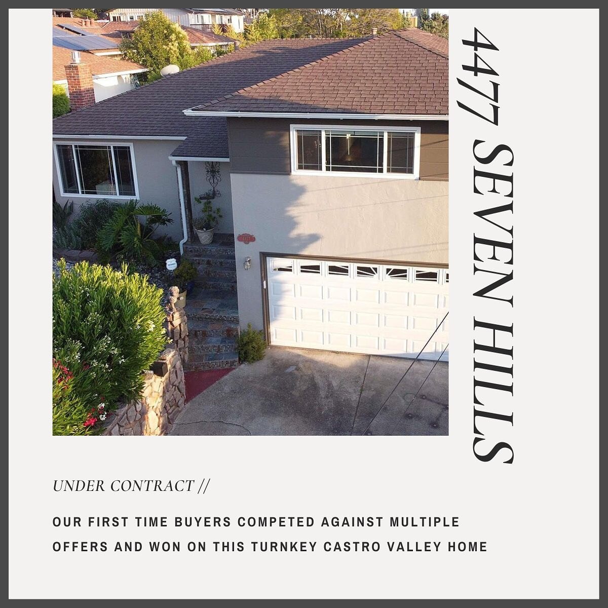 UNDER CONTRACT // 4477 Seven Hills Road, Castro Valley

The Castro Valley market is very competitive for buyers right now with low inventory and a huge flux of buyers looking for homes. Despite coming in conservatively, we competed against multiple o