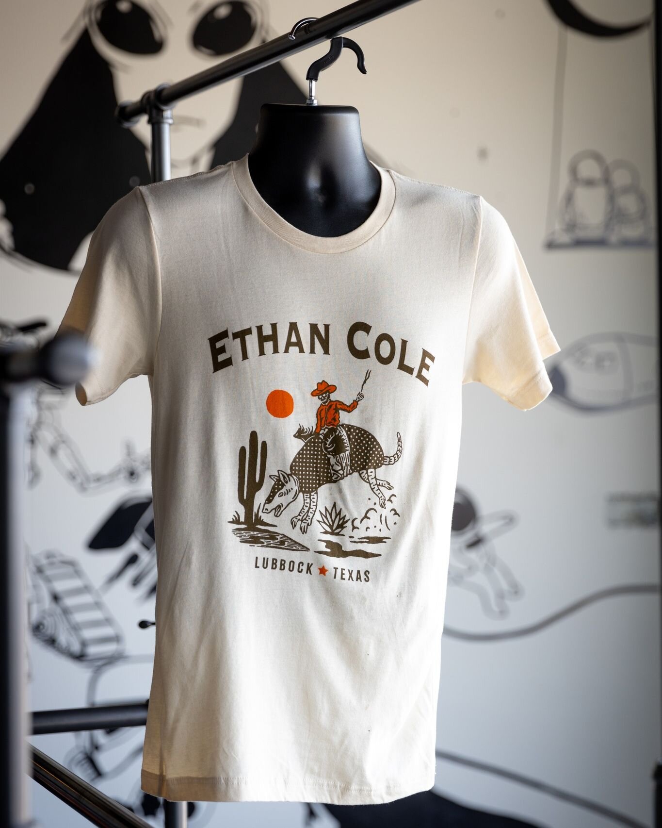 It was a pleasure to get to make @ethancole.music , a local Lubbock musician, these awesome shirts for his music. This kid is out here doing amazing things and it was great to have a piece in it. 

#lubbocktexas #shopsmall #screenprinting #johhnyvelv