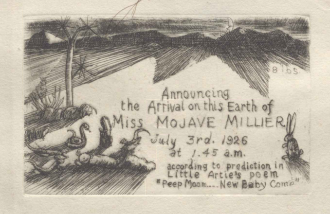 Birth Announcement of Mojave Millier by Arthur Millier