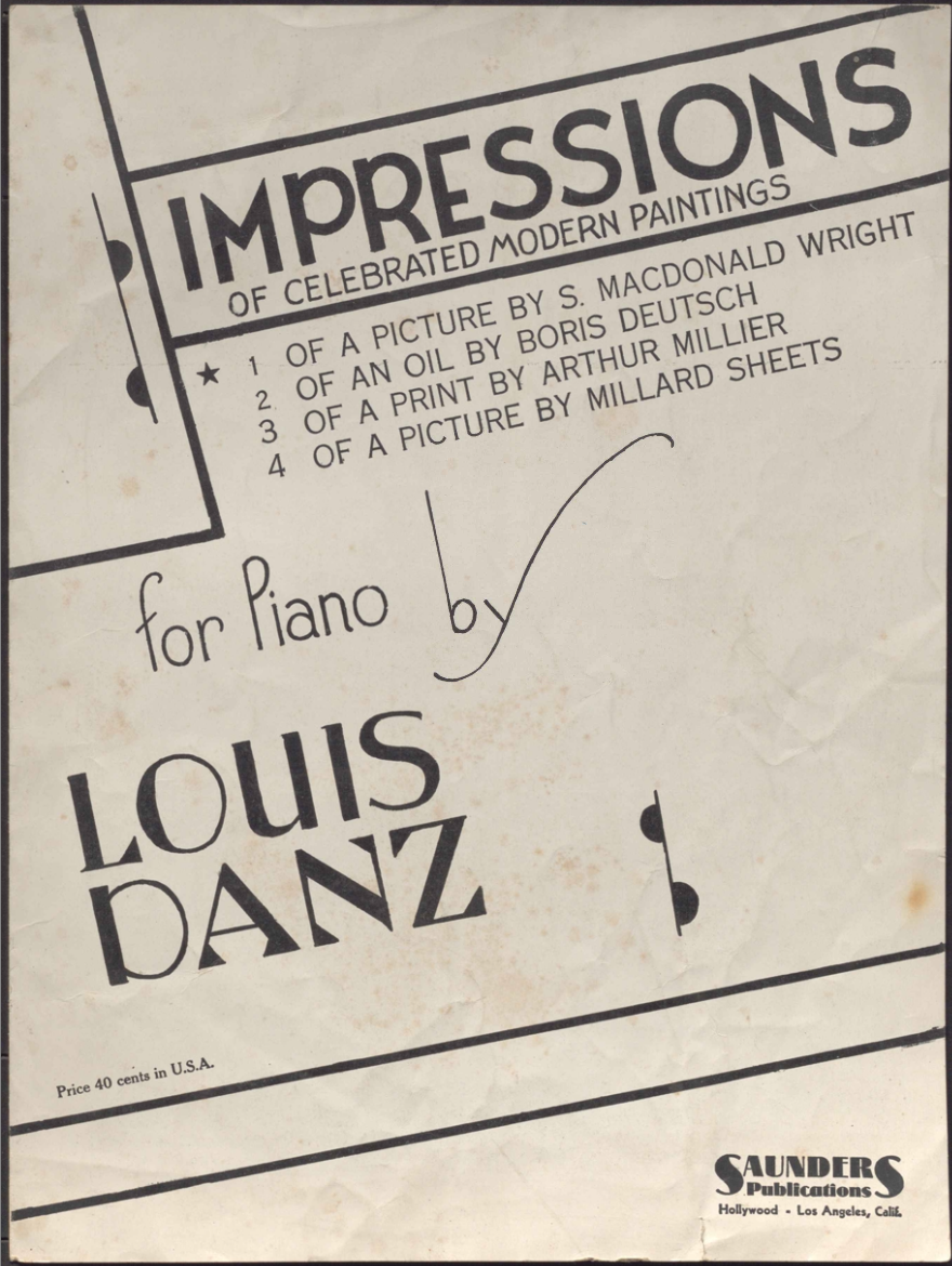 Louis Danz sheet music for piano. #3 based on a print by Arthur Millier
