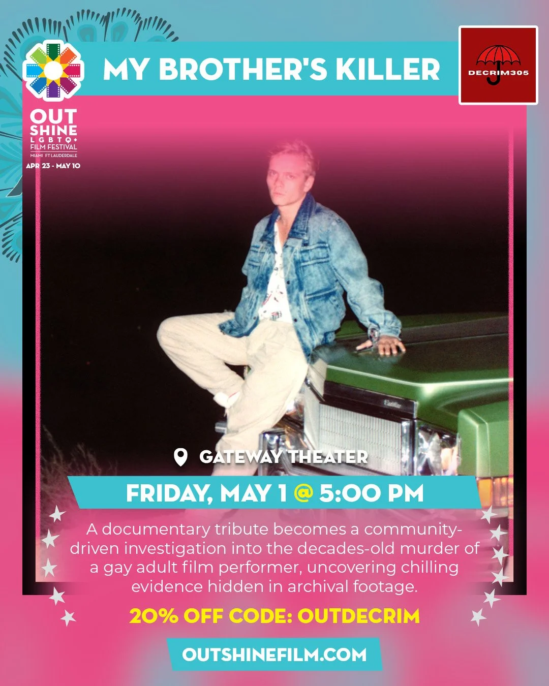 The @outshinefilm returns to South Florida with 63 brand-new LGBTQ+ films! 🎬✨

Join us for 11 days of powerful storytelling, vibrant parties, filmmaker Q&amp;As, and community celebration from April 23 &ndash; May 3.

🎟️ Explore the full lineup + g
