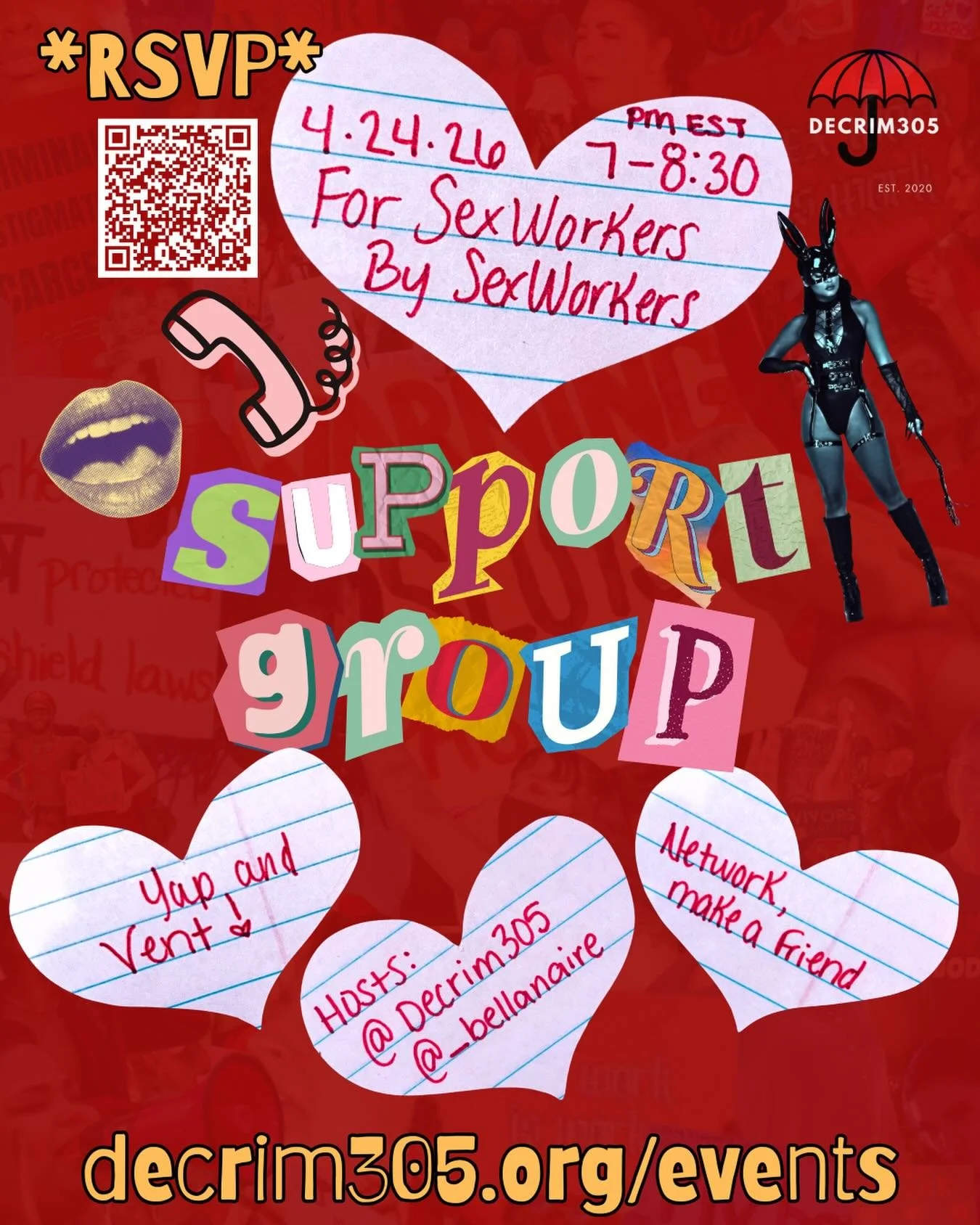 Join Our New Monthly Sx Work Support Group 🌟☂️

A space for current and former sx workers to build community, network, and vent about the job. Every last Friday of the month. 

📅 April 24
⏰ 7:00&ndash;8:30 PM
📍 Google Meet

Open to current and for