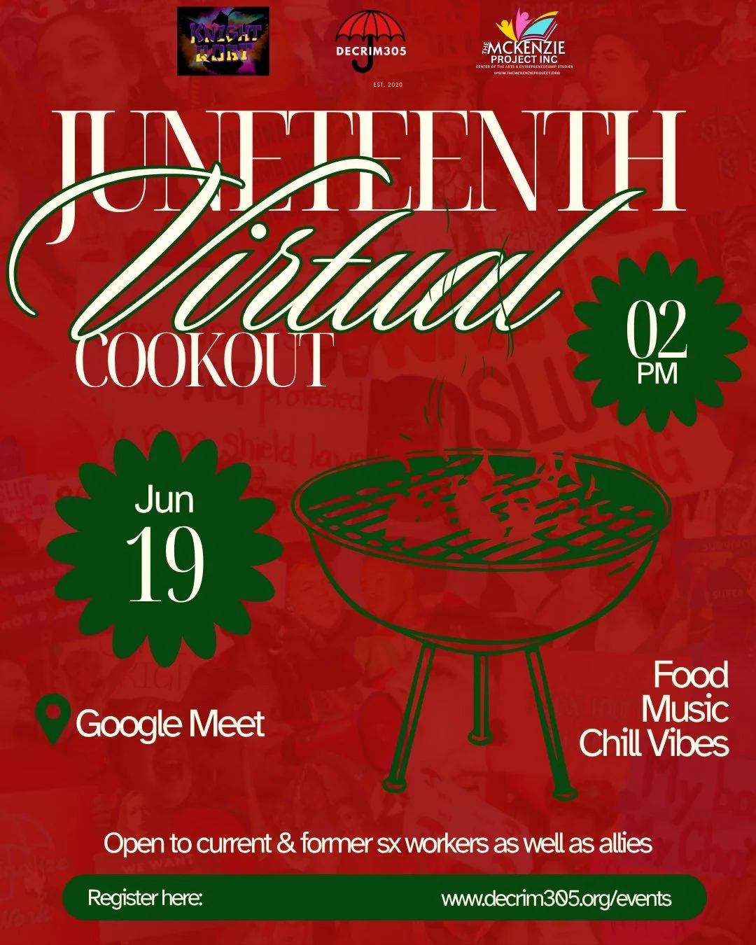 ✊🏾❤️🖤💚 Join @decrim305 , @themckenzieprojectinc , and @monday_knights_nyc  this Juneteenth for a virtual cookout/hangout!

Don&rsquo;t have anywhere&mdash;or anyone&mdash;to celebrate with? We&rsquo;ve got your back. Bring your food and your prett