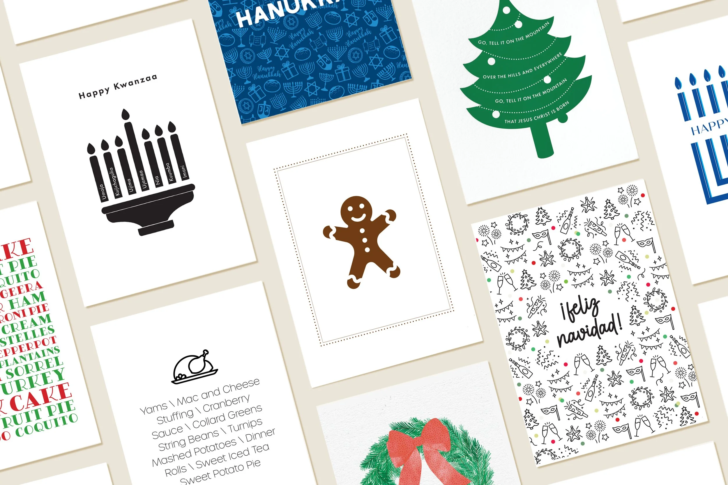 Angled grid if various Junebug Inc greeting cards