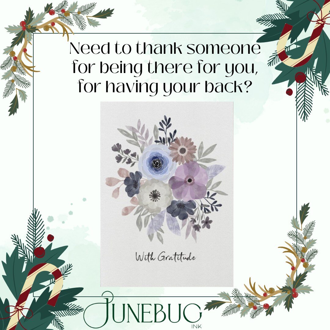 Need to thank someone for being there for you? Our &quot;With Gratitude&quot; card features a soothing, purple and blue, water-color illustration, created specifically for Junebug Ink. The inside spread is blank for your personal message. 

#withgrat