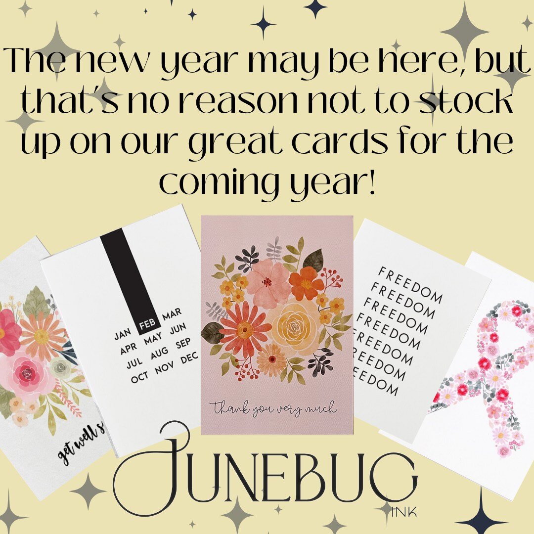 New Year, new beginnings! ️ Skip the &quot;oops, I forgot&quot; moment by purchasing Junebug Ink cards now. No need to wait in line or stress about delivery times. Order today and be prepared to impress!