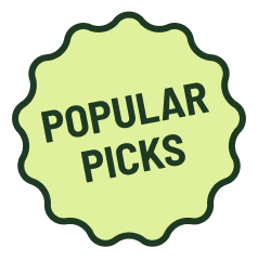 Green badge with scalloped edge that reads 'Popular Picks'