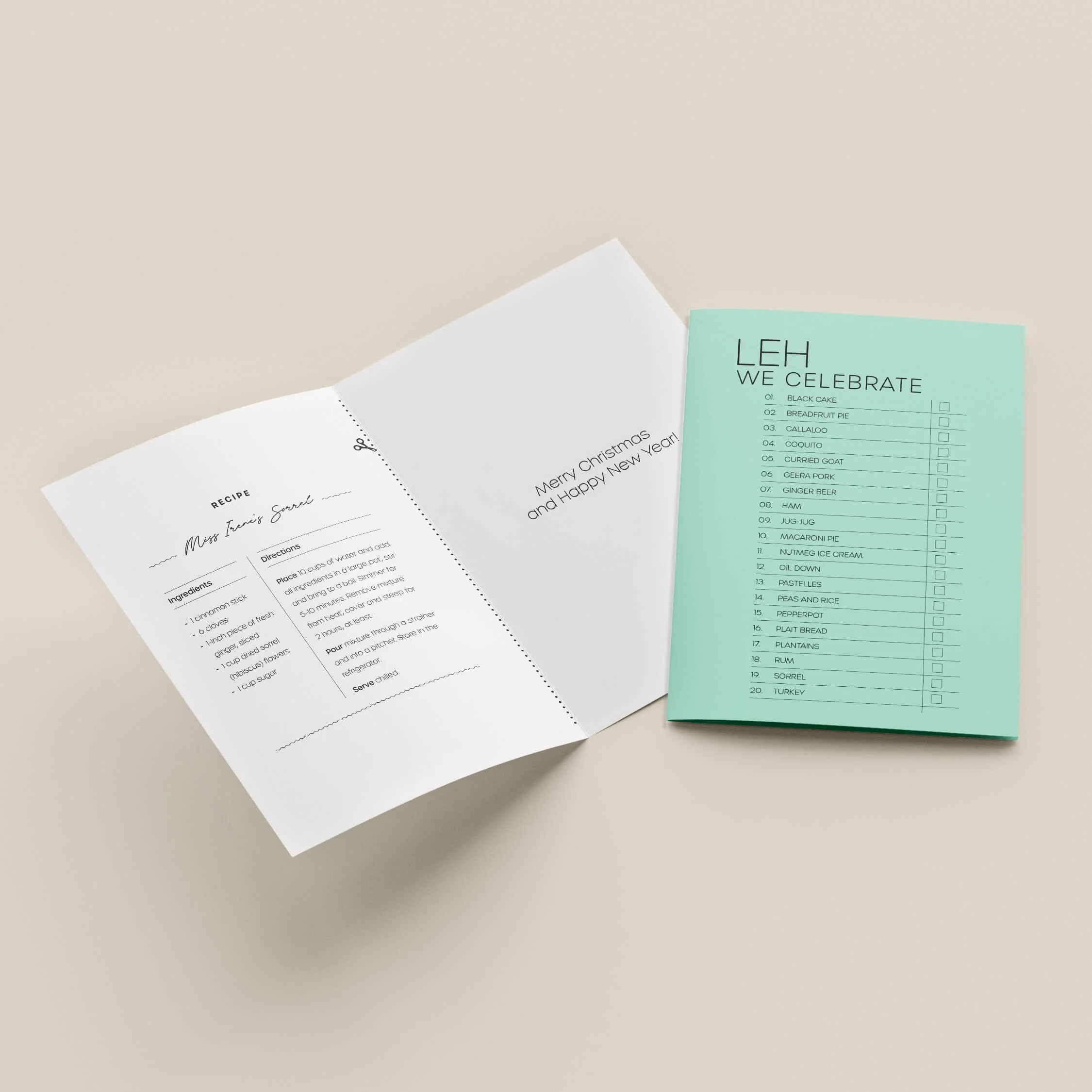 Leh Celebrate, green card with black text, inside and cover