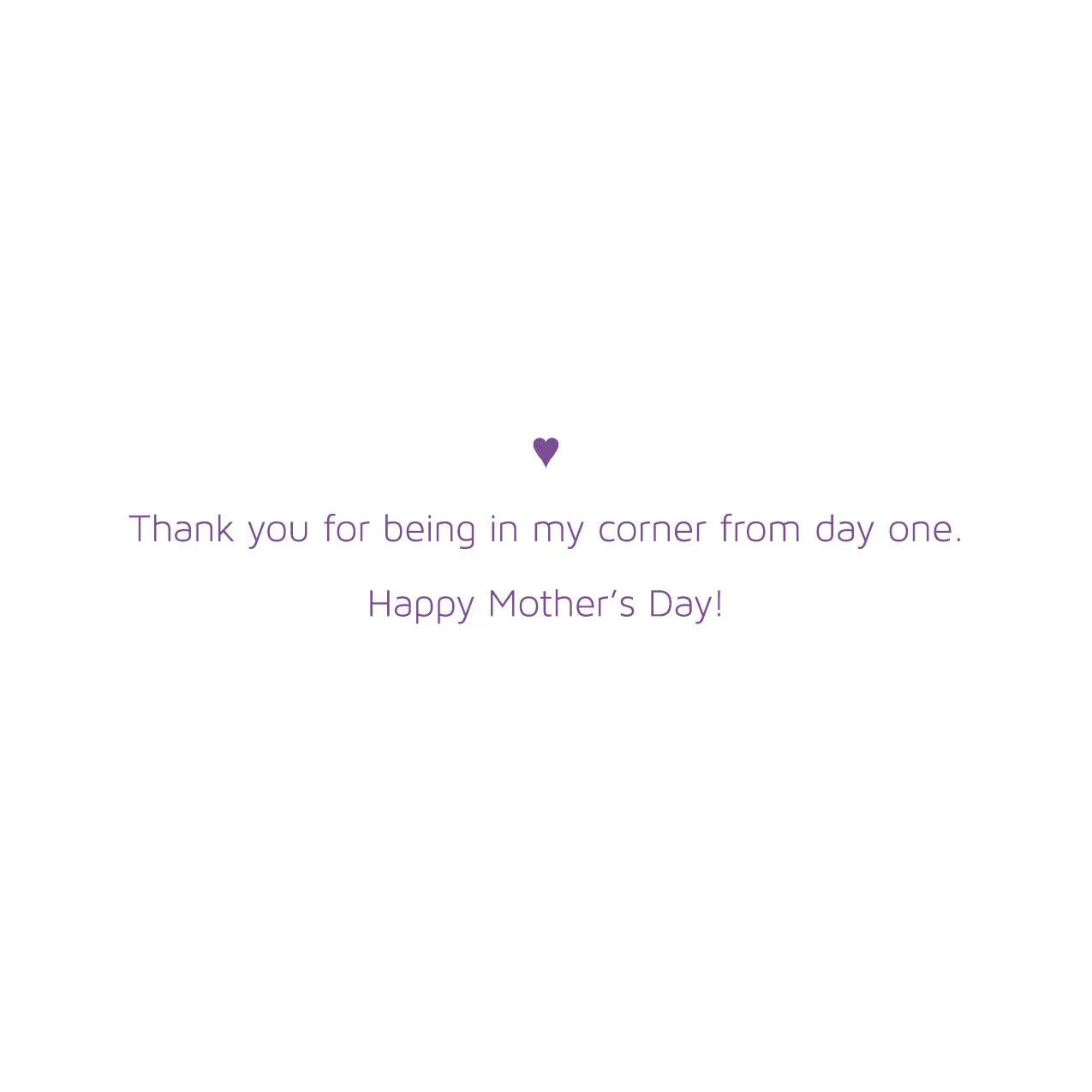 White Mother's Day card with violet type and hearts, inside message
