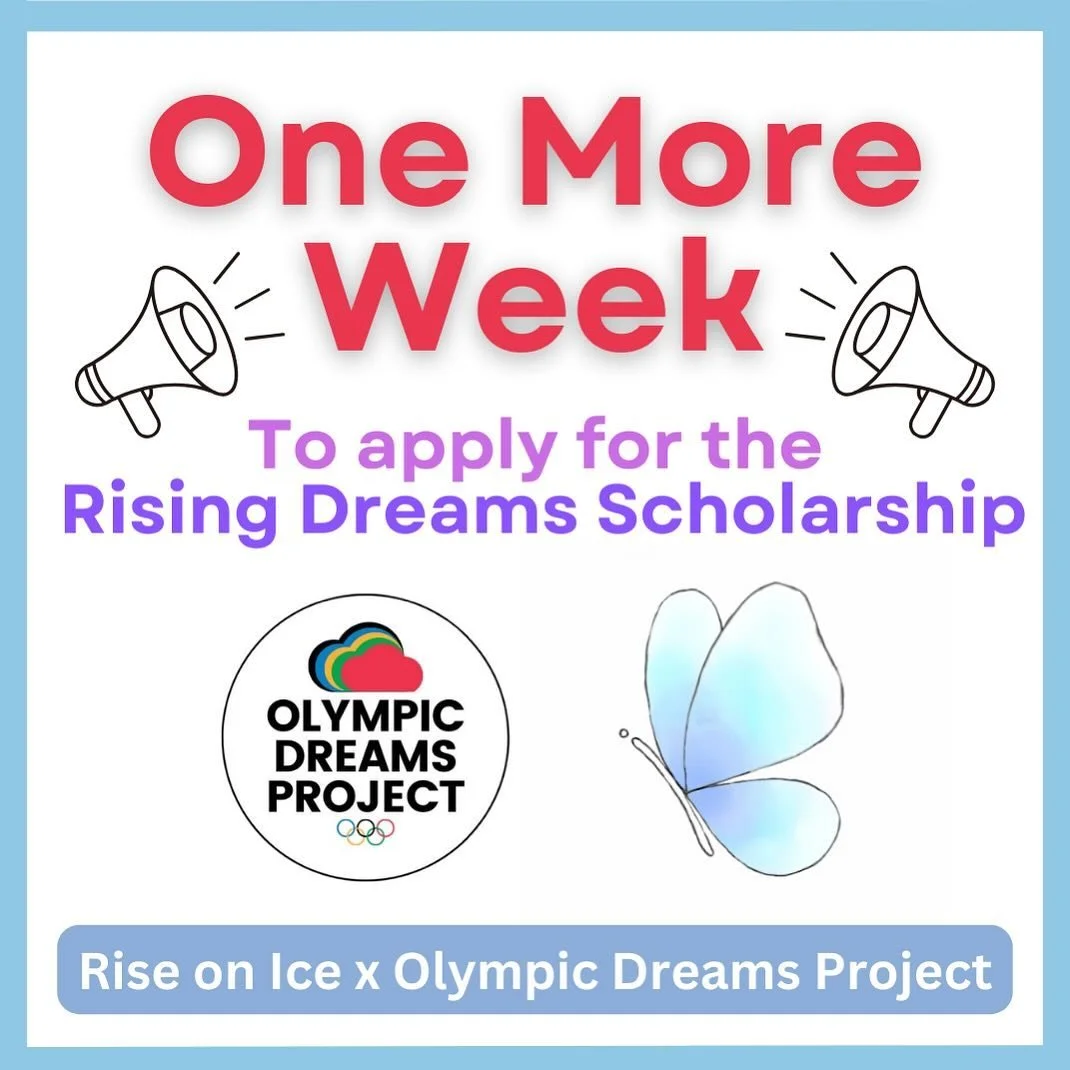 One more week! Applications for the Rising Dreams Scholarship close April 1st, 2024.
To apply, visit the Rising Dreams Scholarship page on riseonice.org