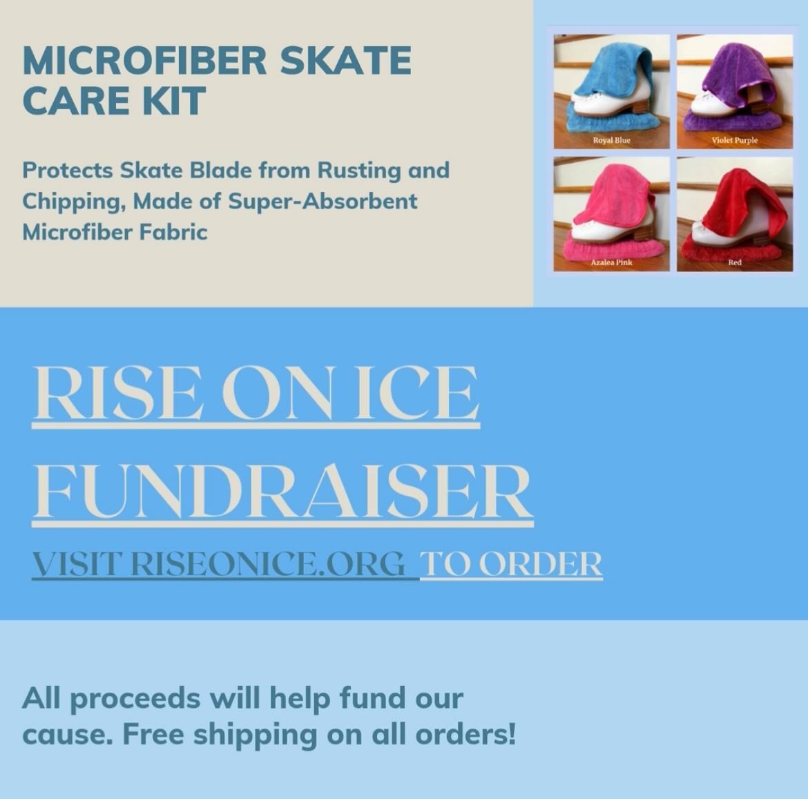 Support Rise on Ice by buying a Skate Care Kit! To order, visit riseonice.org under &ldquo;Support Us&rdquo; 🤍🤍