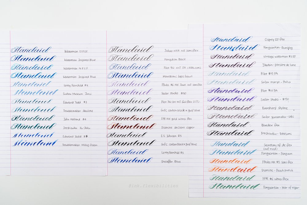 Side-by-Side Comparison: 22 Flex Fountain Pen Writing Samples