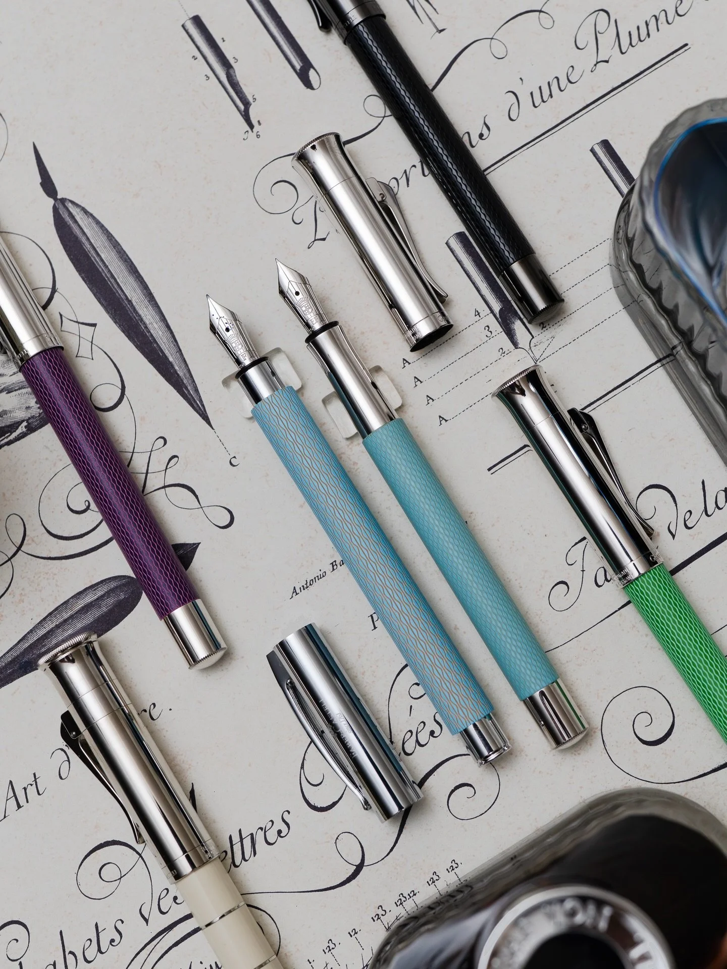 The Turquoise Guilloche is probably my favorite Graf von Faber-Castell fountain pen.

The shade of blue-green is just perfect, and paired with Graf&lsquo;s beautifully rhodium-plated clip and the 18k nib engraved with the family crest, I honestly str