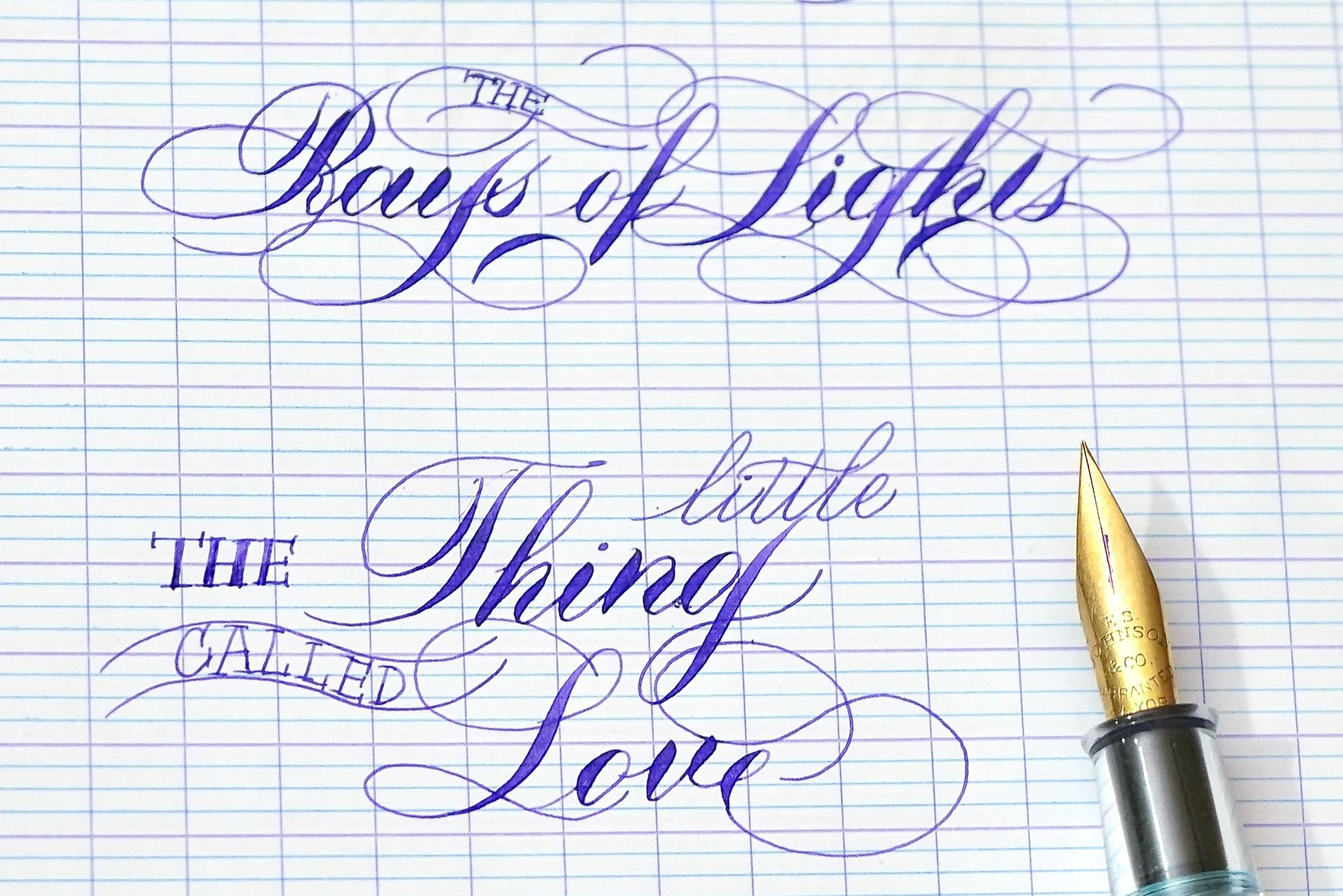 Victorian era gold dip nib E. S. Johnson no.4 size gold dip nib writing sample by ink.flexibilities, vintage flex nib calligraphy