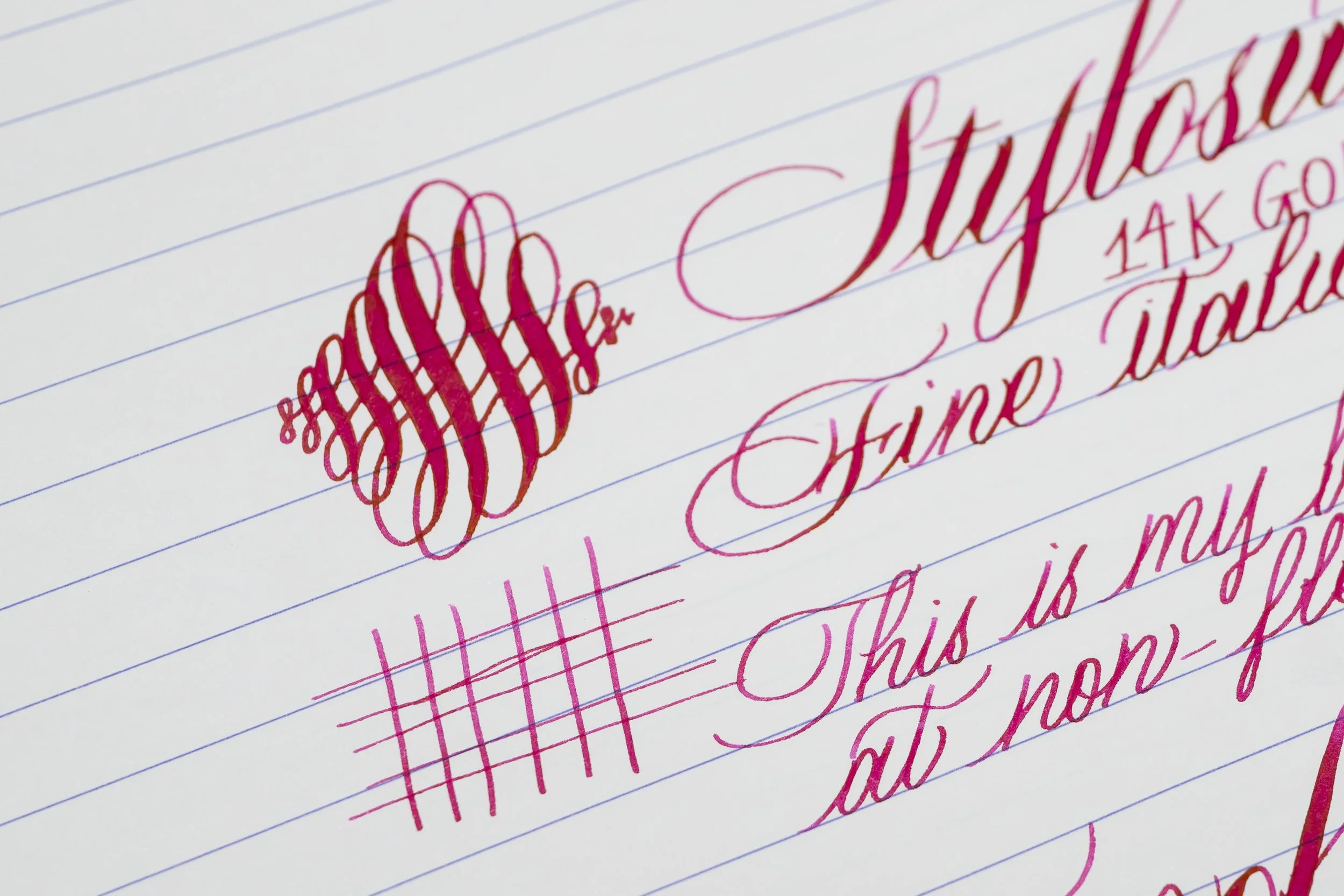 Stylosuite 14k gold fine italic flex nib fountain pen,  Maverick Pens fountain pen, best flex nib fountain pen, flexible nib fountain pen review, iroshizuku tsutsuji swatch