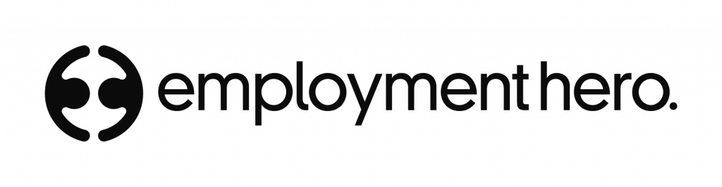 Black and white logo of Employment Hero with text and circular emblem.