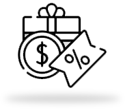 Icon of a money bag with a dollar sign, a percentage sign, and a credit card
