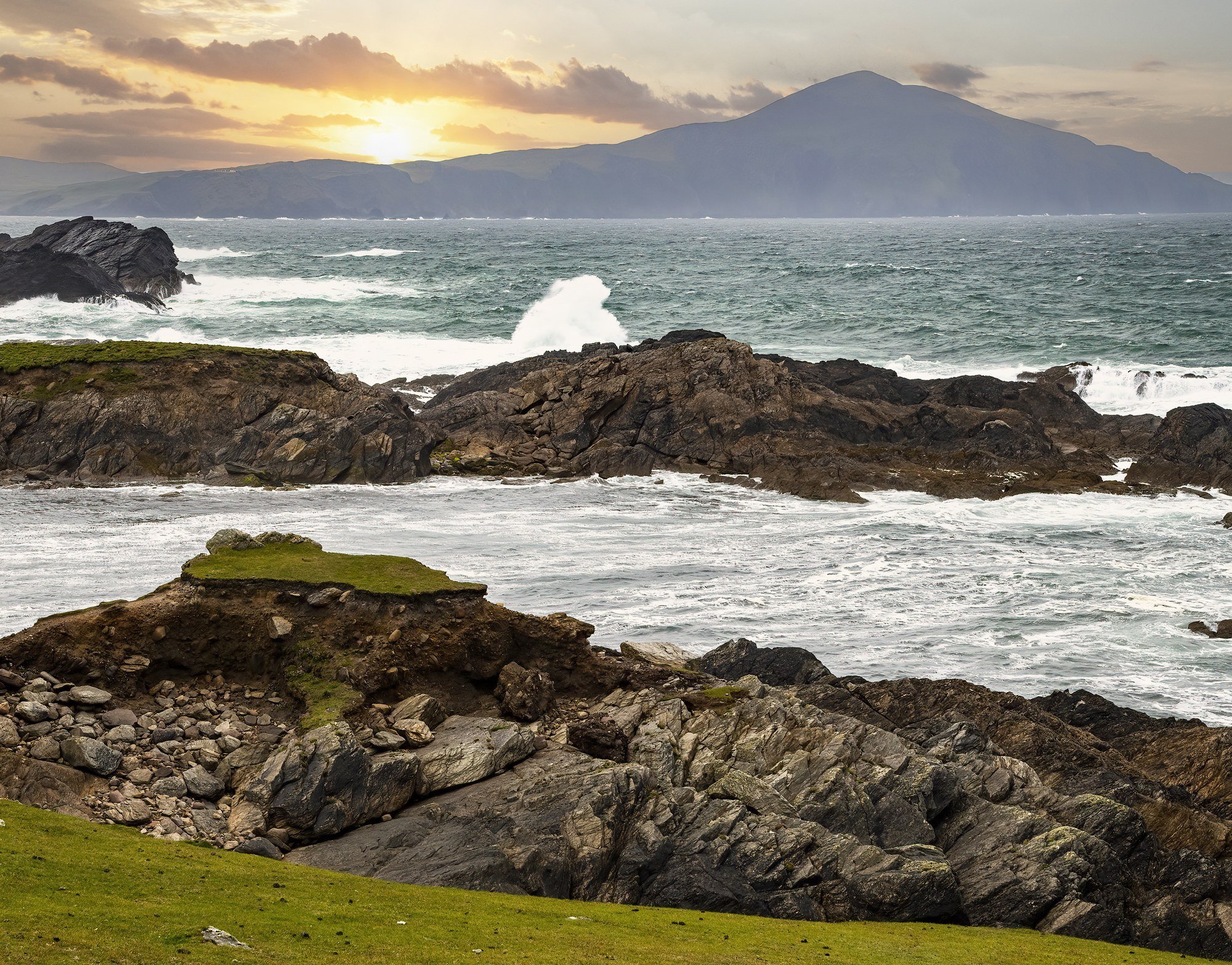 MMD_7050 · Sunset surf and island, Co. Mayo