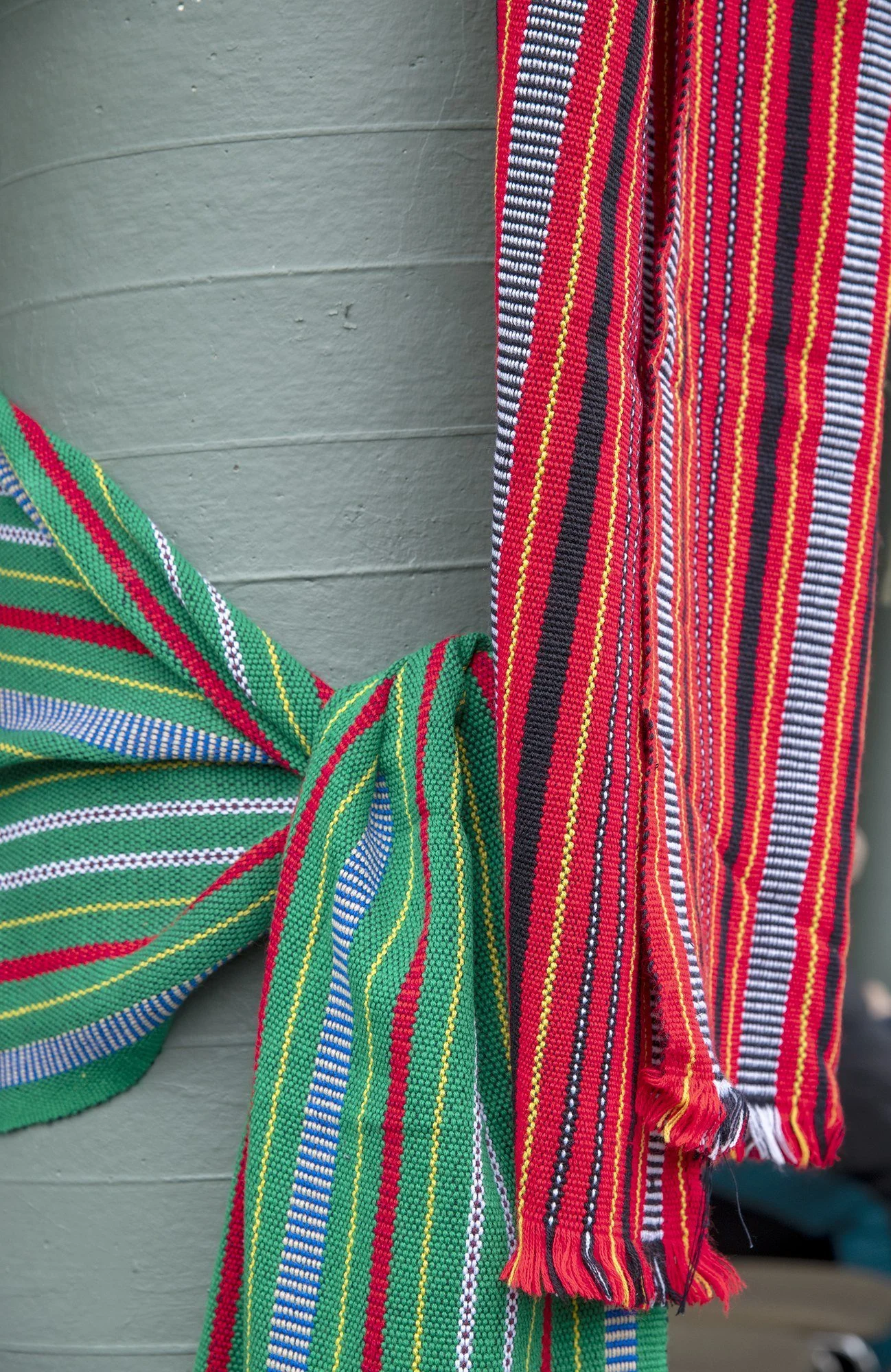 MMD_3125 · Woven sashes on a post, Filipino cultural fair, Tampa, Florida