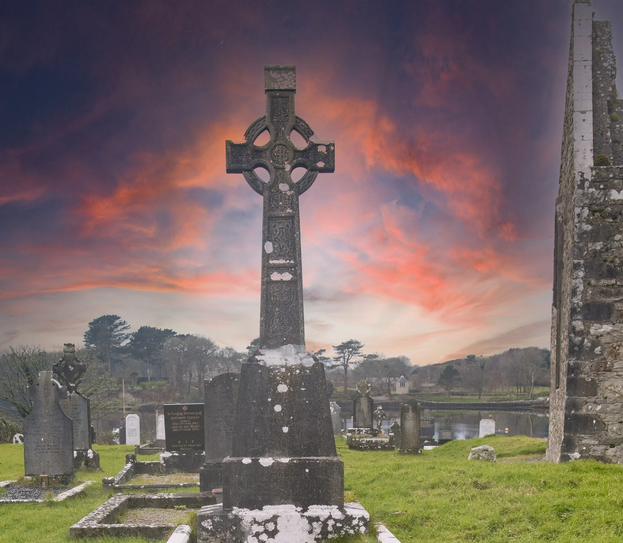 MMD_5606 · High cross at sunset, Burrishoole Abbey, Co. Mayo