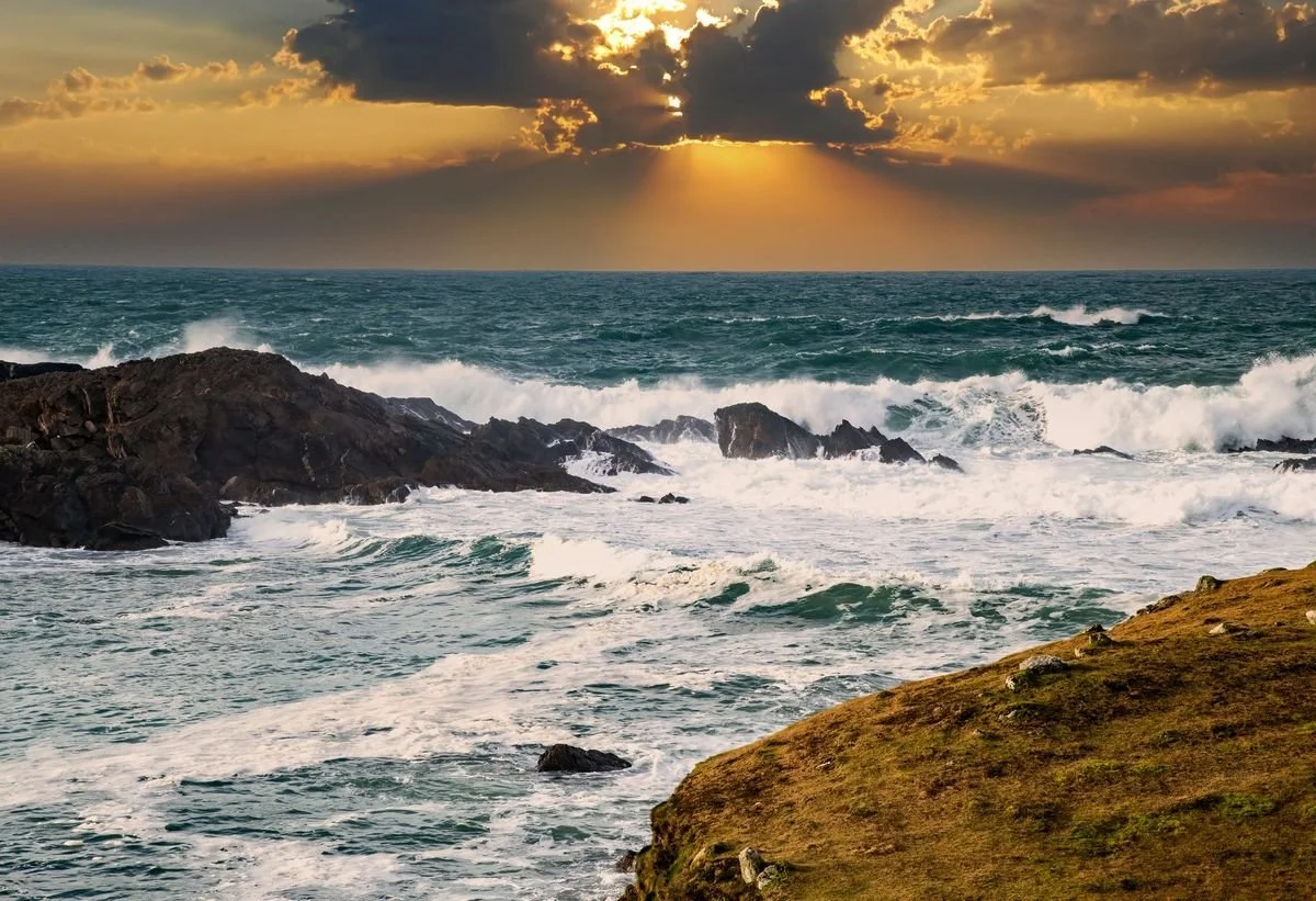 MMD_5505 · Sun rays over Atlantic surf, Co. Mayo