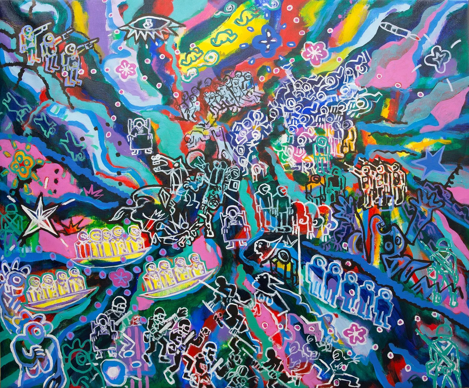 Temple Of Ten Thousand Spirits-Guernica, acrylic on linen, 100x120cm, 2024