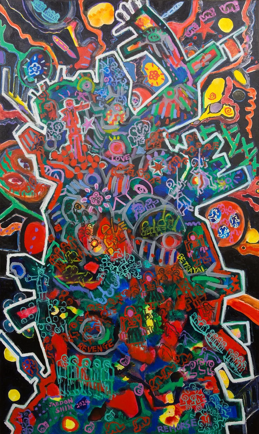 Shaman's Tree 3, oil & acrylic on linen, 162.2x97cm, 2024-2025