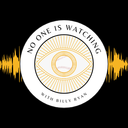 Podcast cover art featuring an eye illustration with radiating lines inside, surrounded by the text "No One Is Watching with Billy Ryan," against a black background with green sound waves on either side.