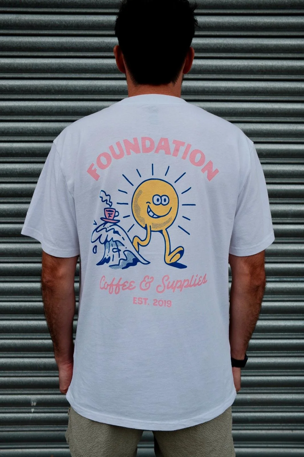 Foundation Coffee Roasters St Ives Cornwall Merch Happy Sun Lad White Short Sleeve T Unisex