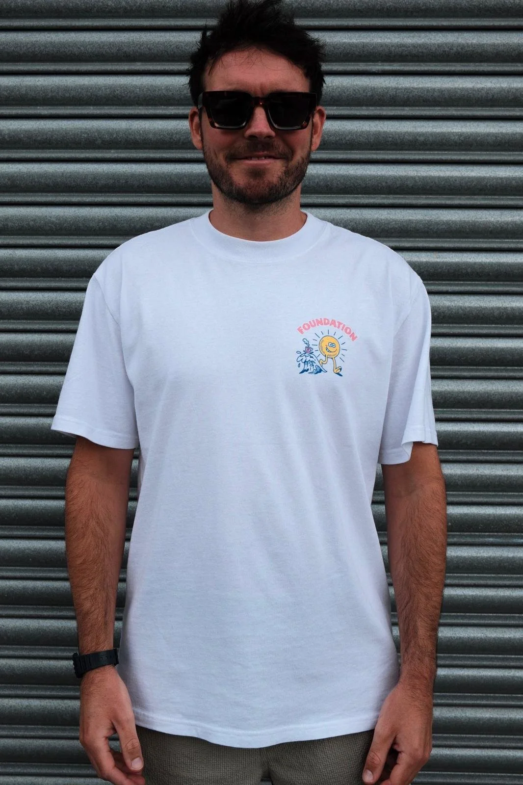 Foundation Coffee Roasters St Ives Cornwall Merch Happy Sun Lad White Short Sleeve T Unisex