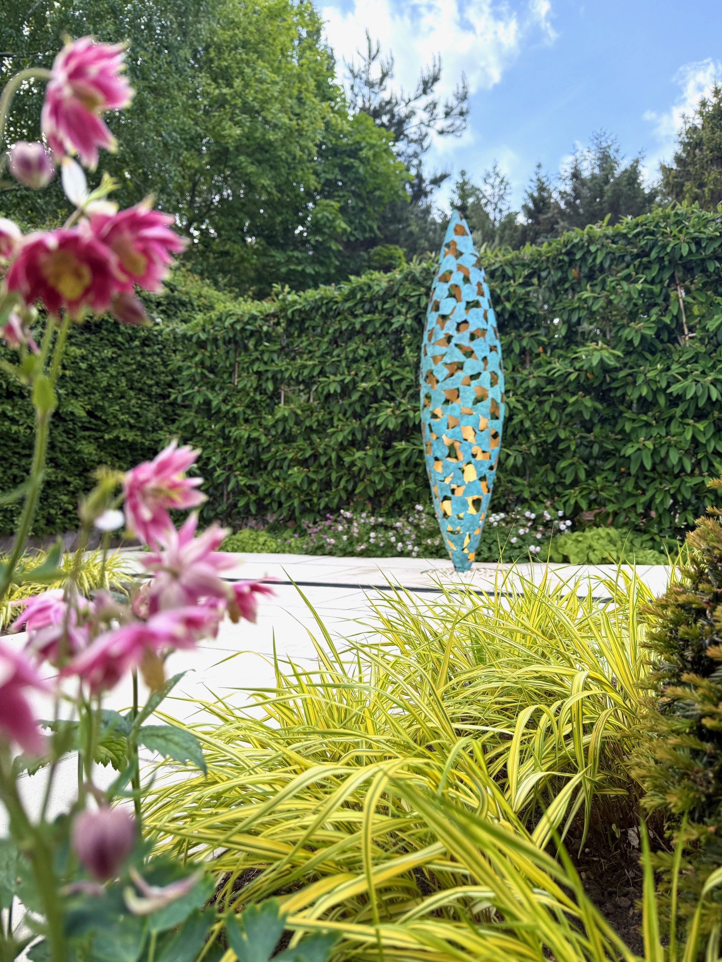 David Harber sculpture in a contemplative Yorkshire courtyard