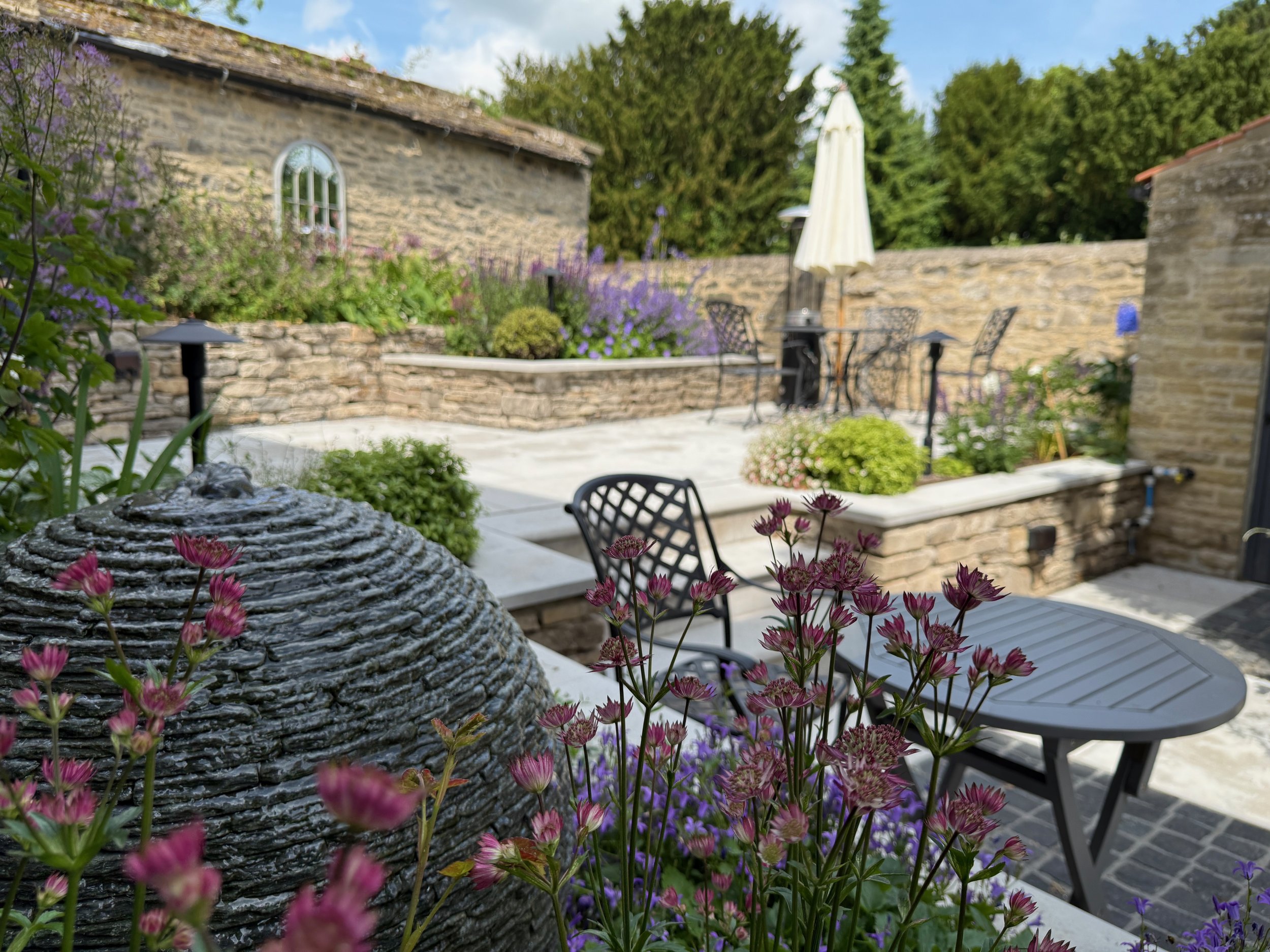 A slate water feature as a focal point