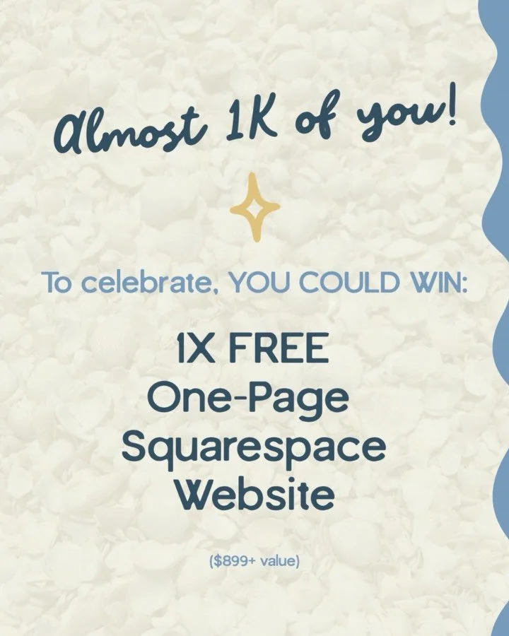 WE&rsquo;RE ALMOST AT 1,000 FOLLOWERS!!!! 🥹🥹🥹

Starting Sea Spark Creative was my dream. Now, I want to celebrate by helping someone else achieve theirs with a beautiful website FOR FREE!

One lucky winner will receive a Signature One-Page Website